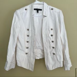 White House Black Market, White Denim Jacket with Silver buttons